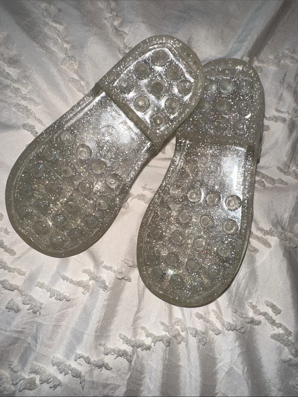 The Children's Place Silver Glitter Jelly Sandals with White Flower Accent